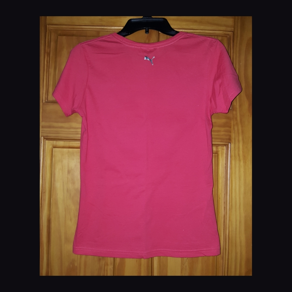 PUMA Shirt Women's Size Medium Orange with Silver Logo - Picture 2 of 3